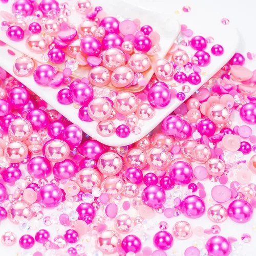 Vista 39 de 60g de perlas planas doradas con parte trasera de diamantes de imitación para manualidades, tamaño mixto de 3mm-10mm, color AB, redondas, cuentas