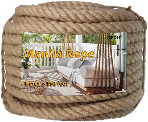 Vista 9 de Muelles de cuerda de manila tratada de 1.25 pulgadas x 50 pies para embarcaciones de árboles y granja