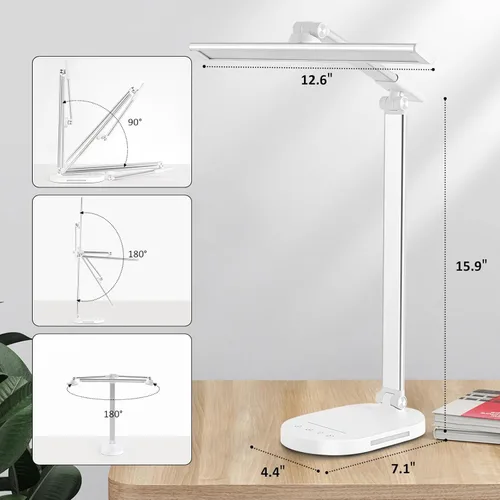 Vista 3 de Lámpara de escritorio LED, lámpara de mesa regulable con puerto de carga USB, 5 modos de iluminación, control sensible, temporizador de apagado
