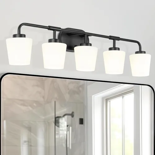 Vista 19 de AD-22004-2W-SN - Lámparas de baño sobre espejo, 2 luces de níquel cepillado con vidrio blanco leche, apliques de pared vintage de granja