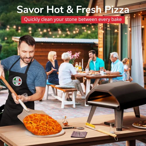 Vista 7 de Senwosa Cepillo para horno de pizza de 22 pulgadas con raspador de piedra, cerdas de acero inoxidable resistentes al calor, mango extra largo