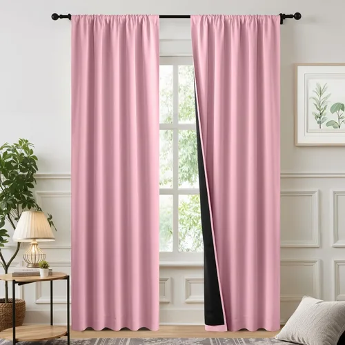 Vista 16 de NICETOWN Biscotti Beige 100% Cortinas opacas de 45" de largo para cocina, bolsillo con varilla para sótano completamente opaco, cortinas térmicas