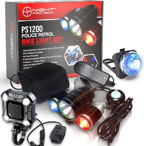 Vista 10 de PS1200 Luz delantera y OPTIKS 210 trasera para bicicleta de policía, luz estroboscópica roja/azul, recargable, resistente al agua, 5 modos