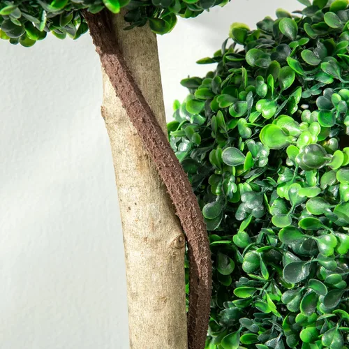 Vista 9 de HOMCOM Planta artificial para decoración del hogar, interior y exterior, plantas artificiales en maceta, árbol topiario de 3 bolas de boj para Verde