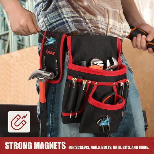 Vista 3 de Cinturón Magnético de Herramientas para Hombre, Bolsa de Herramientas de 26 Bolsillos de Alta Resistencia, Portaherramientas Magnético para Clavos