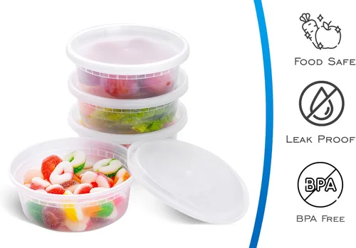 Vista 2 de EDI [8 OZ, 50 juegos] Contenedores de plástico para almacenar alimentos deli con tapas herméticas Apto para microondas, congelador, lavavajillas
