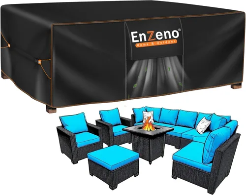 Vista 11 de Enzeno Juego de funda para muebles de patio, juego de fundas impermeables para sofá seccional al aire libre, juego de sillas para mesa de comedor