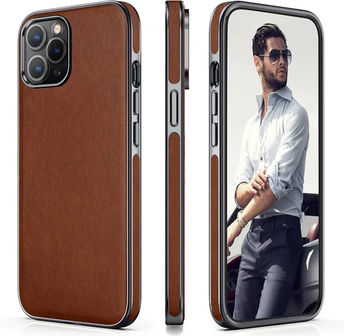 Vista 10 de LOHASIC Funda para iPhone 12 y iPhone 12 Pro - Fundas para teléfono i Phone 12 con borde cromado delgado, fundas de cuero de diseño suave, funda