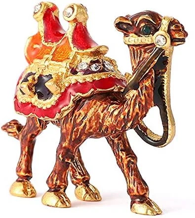 QIFU Pintado a mano esmaltado mini camello decorativo con bisagras joyería baratija caja regalo único para la decoración del hogar