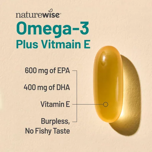 Vista 3 de NatureWise [1 aceite de pescado Omega 3 de 1000 mg + vitamina E, capturado en la naturaleza, 60 cápsulas blandas [suministro de 30 días] + [1]
