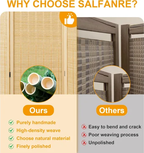 Vista 2 de Divisor de habitación de bambú, 4 paneles, pantallas de privacidad plegables para separación de habitaciones, divisor de habitación independiente