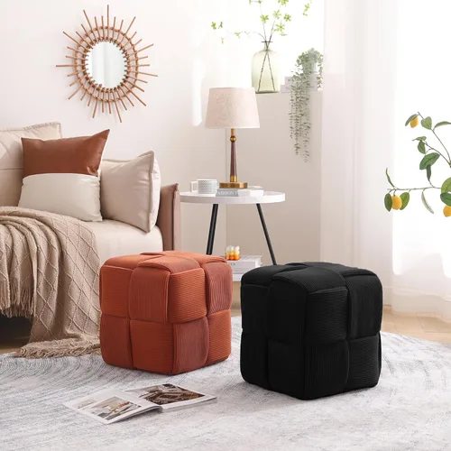 Vista 6 de Cmishe Reposapiés Otomano Suave y Cómodo Reposapiés Cuadrado de Corduroy con Diseño Tejido para Sofá (Negro)