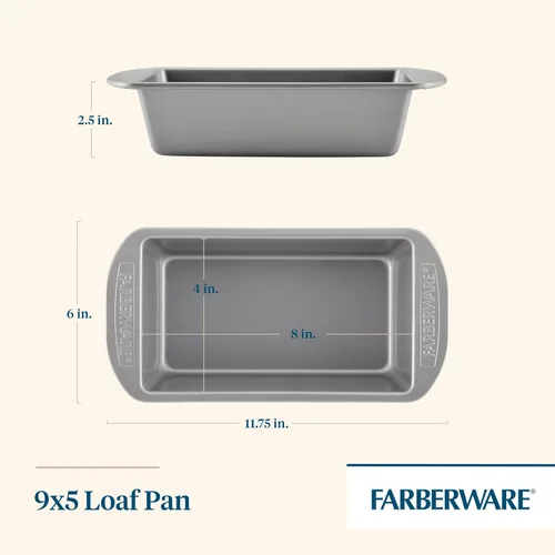 Vista 2 de Farberware Utensilios para hornear antiadherente de 9 pulgadas x 5 pulgadas molde para pan, gris