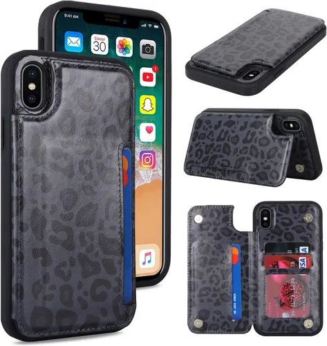 Vista 22 de iCoverCase Compatible con Funda para iPhone XR con Tarjetero, Funda de Teléfono Tipo Cartera para Hombres y Mujeres con Bloqueo RFID de Piel Beige