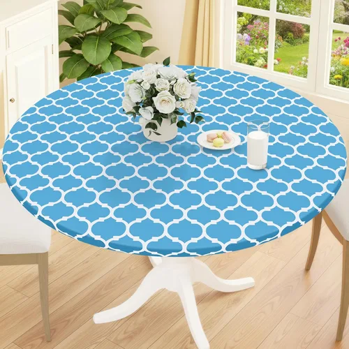 Vista 43 de Smiry Mantel redondo de pícnic, fundas de mesa elásticas impermeables para mesas de 18 a 24 pulgadas, manteles de vinilo con parte trasera