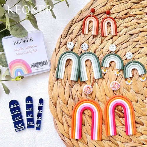 Vista 6 de Keoker Juego de guía de arco iris acrílico de arcilla polimérica, aretes de arcilla polimérica, suministros de joyería, 3 tamaños de arete