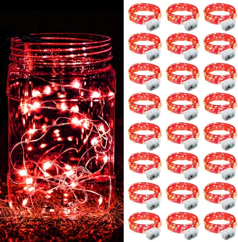 Vista 50 de Paquete de 8 luces de hadas que funcionan con pilas, 20 mini luces LED de 7 pies, alambre plateado, luces parpadeantes para bricolaje, fiestas