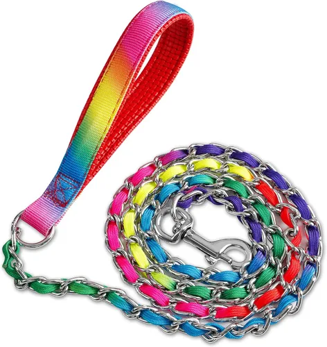 Vista 13 de Chain Dog Leash Chew Proof, Metal Chain and Nylon Rope Pet Dog Leash with Padded Handle, Heavy Duty Leashes for Medium Large Dogs Training, Walking