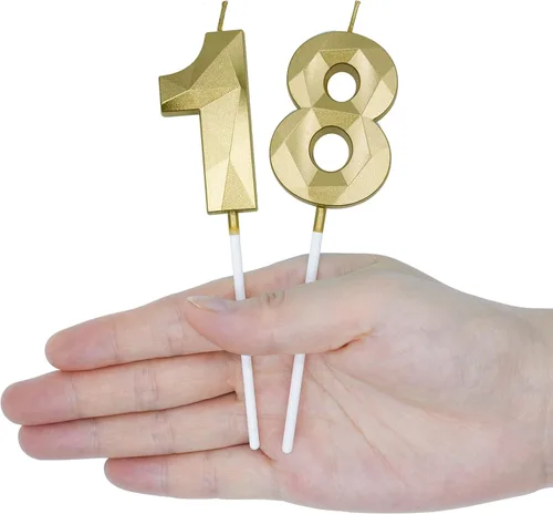 Vista 4 de Velas de cumpleaños número 15 y 51 para pastel, velas doradas con forma de diamante 3D con forma de diamante, decoraciones de cumpleaños