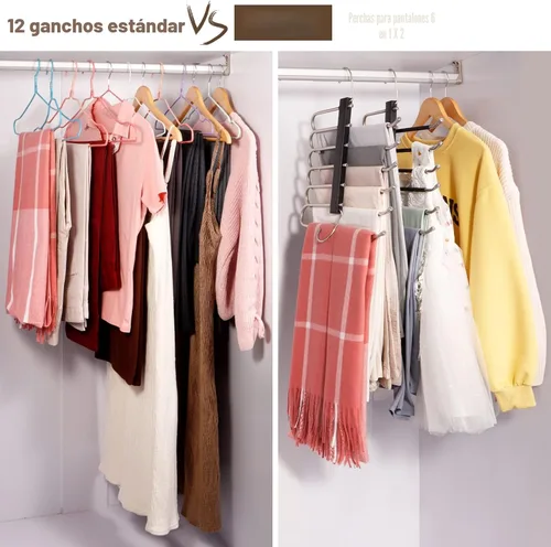 Vista 6 de HUITEM - Percha para pantalones que ahorra espacio de 6 niveles, antideslizante, de acero inoxidable, paquete de 2, color negro