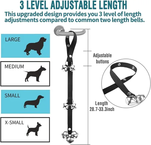 Vista 5 de BLUETREE Paquete de 2 timbres para perros de alta calidad, campanas ajustables para entrenar a tu cachorro de la manera fácil, 7 timbres extra