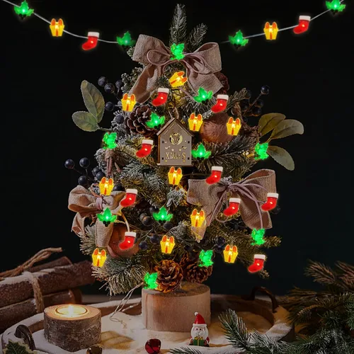 Vista 8 de Guirnalda de luces de Navidad, luces de Navidad de 10 pies, 30 LED, color blanco cálido, medias de Navidad, cajas de regalo, luces de hadas