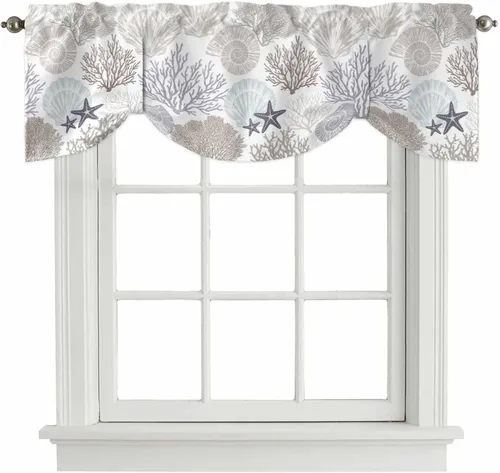 Vista 43 de Cenefa de amarre para ventanas, cortinas náuticas costeras de coral, cenefas con bolsillo para barra, cortinas de ventana con temática de playa