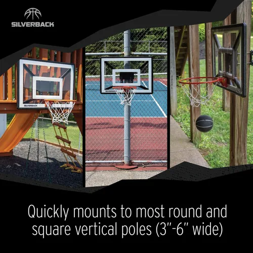 Vista 3 de Silverback Aro de baloncesto Junior Youth de 33 pulgadas con tecnología de montaje Lock 'n Rock para postes redondos y verticales, negro (B8410W)