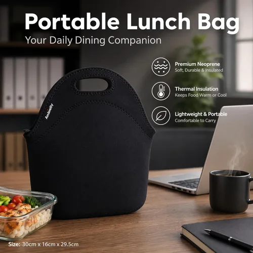 Vista 6 de Nevera de neopreno de Ambielly. Nevera con aislamiento para guardar la comida en un viaje, Negro