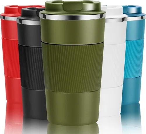 Vista 8 de YINJOYI Tazas de café de viaje de 12 onzas, vaso aislado con tapa, taza térmica para llevar con tapa a prueba de fugas, reutilizable, taza de café