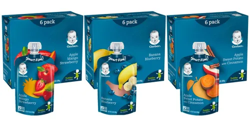 Vista 3 de Gerber Bolsas de comida para bebés, niños pequeños a partir de 12 meses y aperitivos Gerber para bebé, paquete de valor Lil Crunchies (8ª generación)