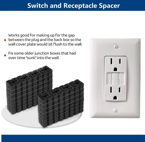 Vista 3 de 100 piezas Espaciadores de Tomacorriente para Caja Eléctrica, Espaciadores de Toma de Corriente Eléctrica Calzas Interruptor y Espaciador