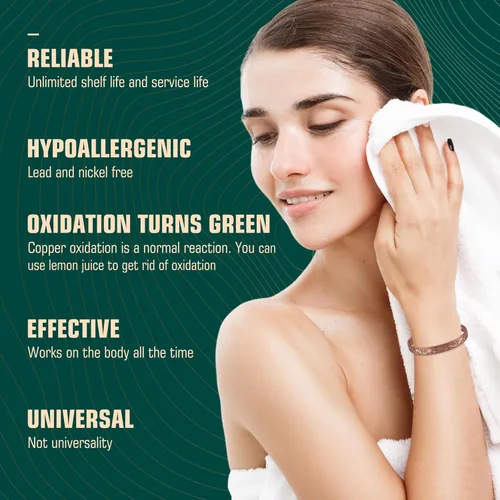 Vista 3 de Pulsera y anillo de cobre de flor vintage, 99.9% cobre puro 3500 Gauss imanes fuertes