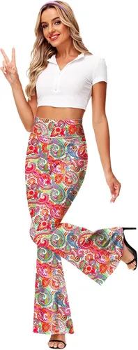 Vista 3 de Deerose Pantalones de Cintura Alta Elásticos Ajustados Acampanados Estilo Hippie para Mujer