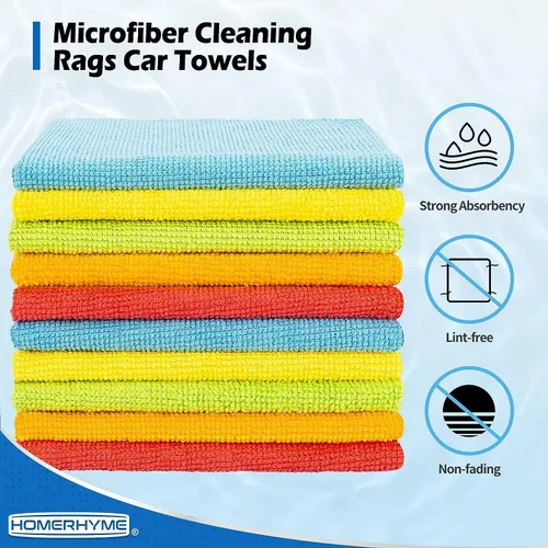 Vista 2 de Toallas de microfibra para automóviles, paquete de 24 paños de limpieza de microfibra, toallas de limpieza de 11.5 x 11.5 pulgadas, absorbentes a