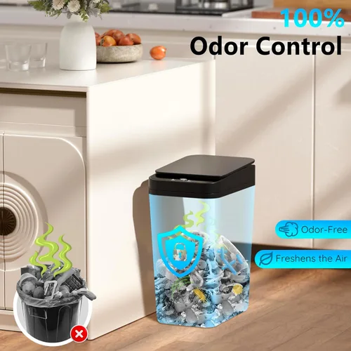 Vista 6 de jinligogo Paquete de 3 cubos de basura pequeños para baño con tapa, 2.6 galones, sin contacto, automático, delgado, impermeable, sensor