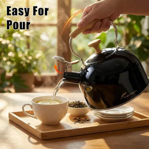 Vista 5 de Hervidor de té, hervidor de té silbante de acero inoxidable, 2.5 cuartos de galón/2.4 L, estufa para inducción y estufa de gas, tetera para estufa