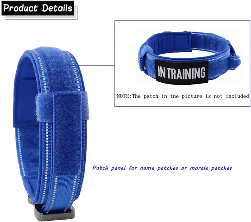Vista 3 de Collar táctico para perro con hebilla de metal resistente y asa de control para entrenamiento de perros medianos y grandes (azul brillante, mediano)