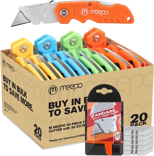 Vista 9 de M MEEPO Cortador de caja, paquete de 4 cortadores de cajas plegables resistentes para uso pesado, hoja afilada, mango cómodo, con cuchillas