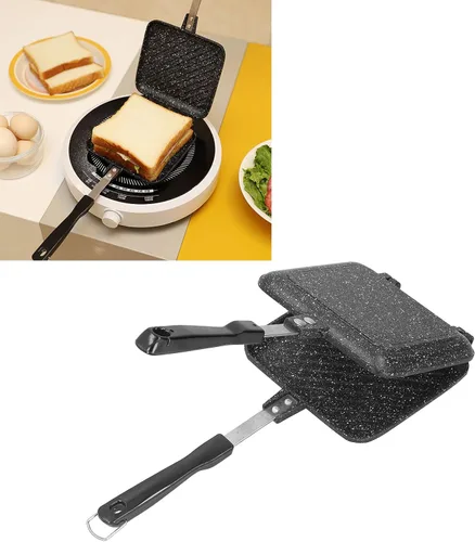 Vista 5 de Sartén para barbacoa de doble cara, revestimiento antiadherente, sartén doble para hacer panini y panini para barbacoa, sartén a la parrilla