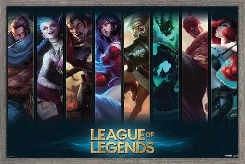 League of Legends - Póster de pared de campeones, 22.4 pulgadas de largo x 14.7 pulgadas de ancho, versión enmarcada de madera de granero