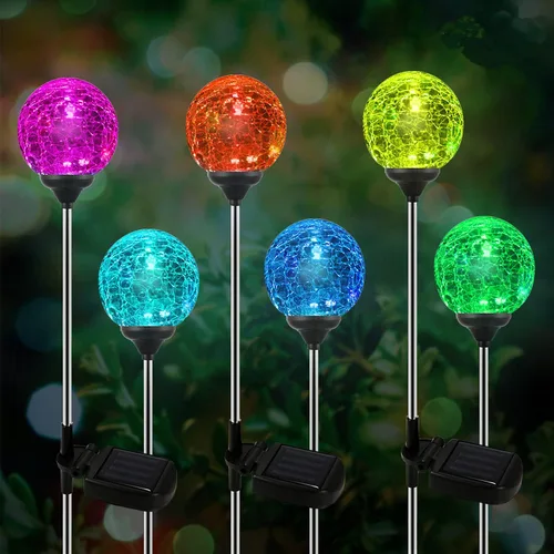 Vista 8 de OxyLED Luces solares de globo para exteriores, paquete de 4 luces de estaca de jardín, impermeables, de cristal agrietado, LED que cambia