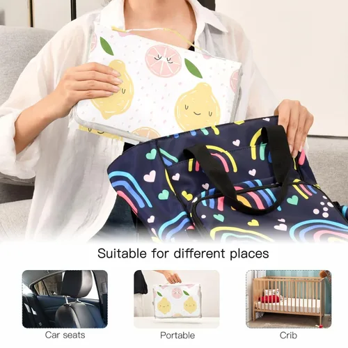 Vista 5 de Whimsical Critters Portable Changing Pad with Built-in Pillow, Waterproof Foldable Baby Diaper Changing Pads, Diaper Mat for Boys and Girls