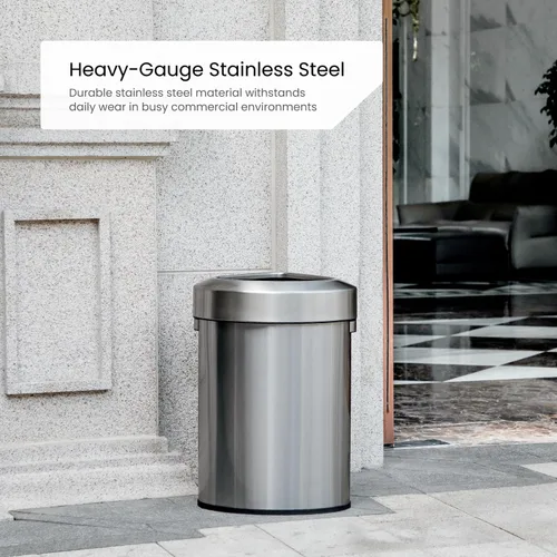 Vista 2 de Home Zone Living Bote de basura de 16 galones con parte superior abierta para uso comercial y de oficina, diseño de esquina triangular, plateado, 60