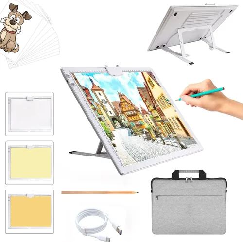 Vista 12 de TOHETO Almohadilla de luz recargable A1 de 35.4 x 23.6 pulgadas, tablero de luz LED extra grande para pintura de diamantes, caja de luz de 3 modos
