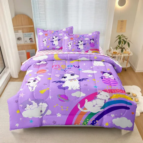 Vista 10 de Juego de ropa de cama Twin para niñas, juego de edredón de 5 piezas, ropa de cama en una bolsa, ropa de cama de bailarina floral rosa, juego