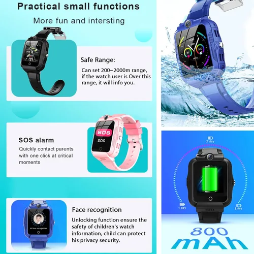 Vista 7 de Reloj inteligente para niños, rastreador GPS 4G, reloj inteligente con WiFi, SMS, llamadas, video chat de voz, Bluetooth, alarma, podómetro, reloj