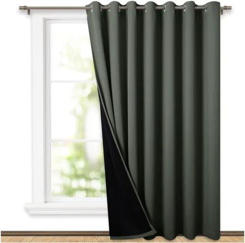 Vista 204 de NICETOWN Cortinas 100 % opacas con aislamiento térmico, panel de cortina deslizante de rendimiento que reduce el ruido con forro negro, bloqueo