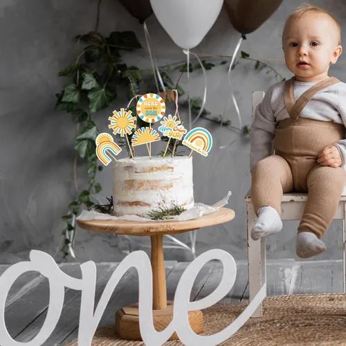 Vista 5 de Soaoo 60 piezas de decoración para cupcakes Here Comes the Son para baby shower, Sun Cupcake Toppers Sunshine Cake y Cupcake Decoraciones