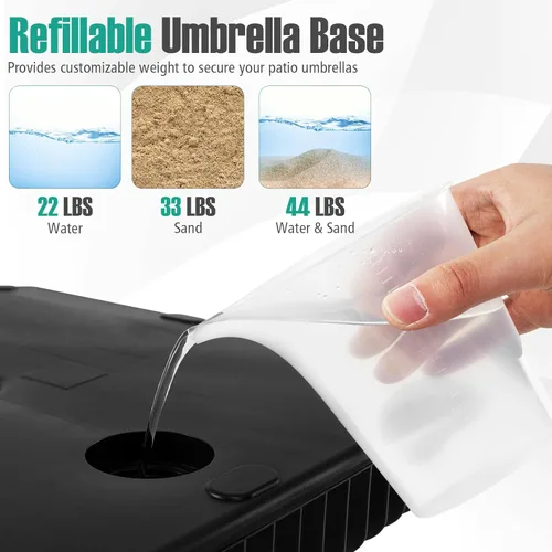 Vista 4 de Giantex Base de sombrilla rellenable: soporte de sombrilla de polietileno de alta densidad de 44 libras, relleno de agua o arena, textura de concha